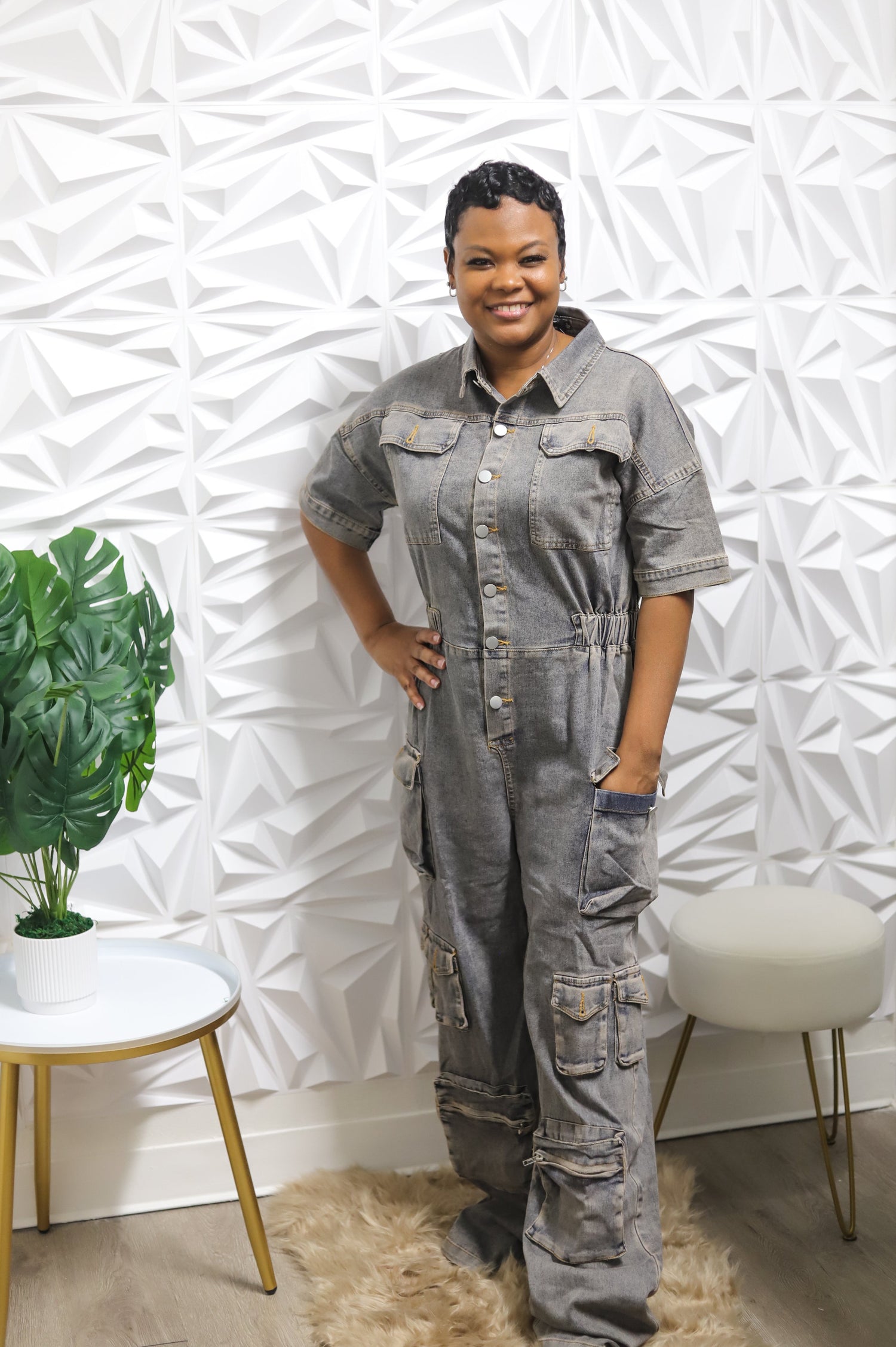 Jumpsuits category banner featuring classy red jumpsuit