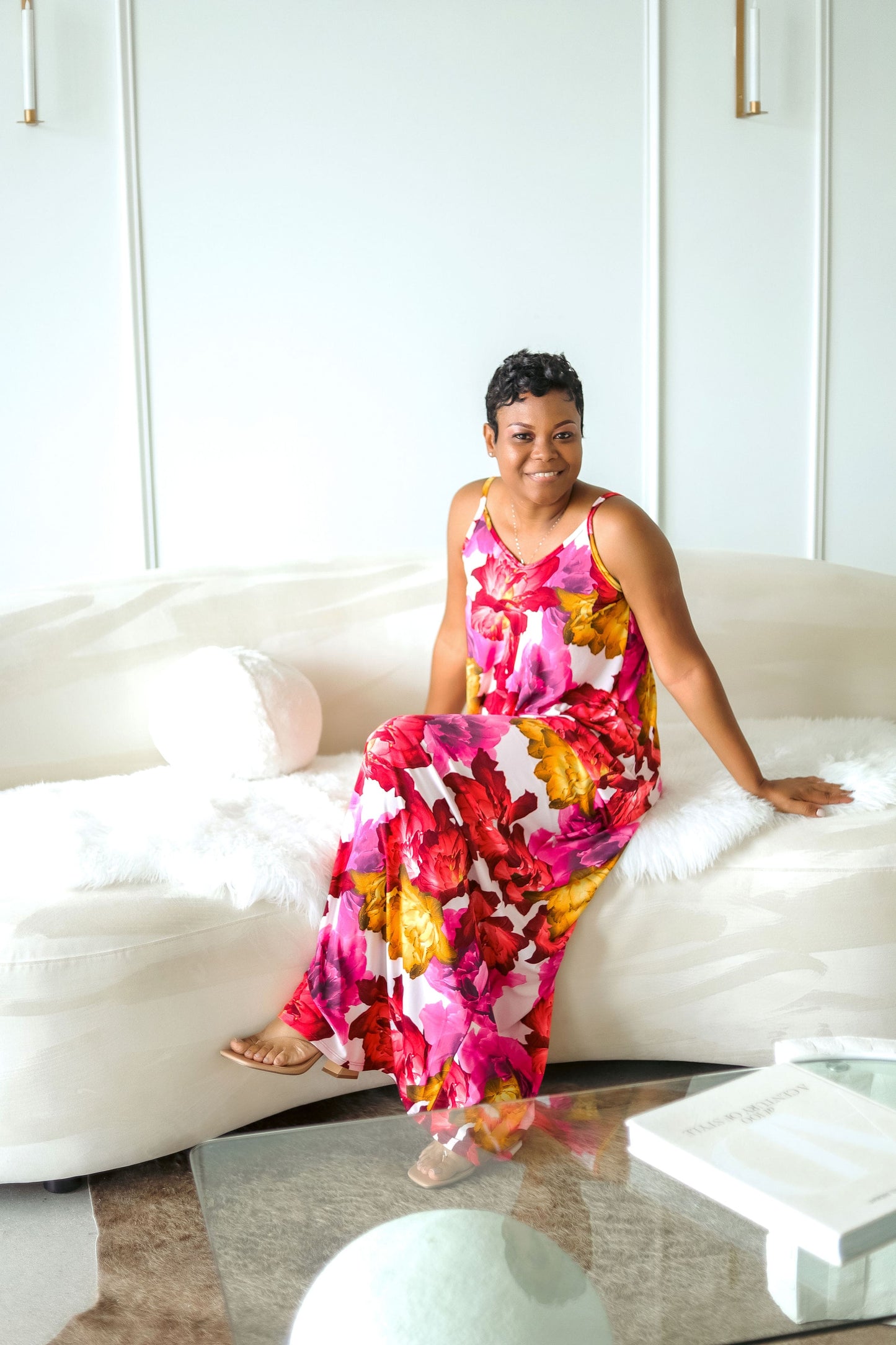 Floral printed long dress with shoulder straps perfect for evening and day look