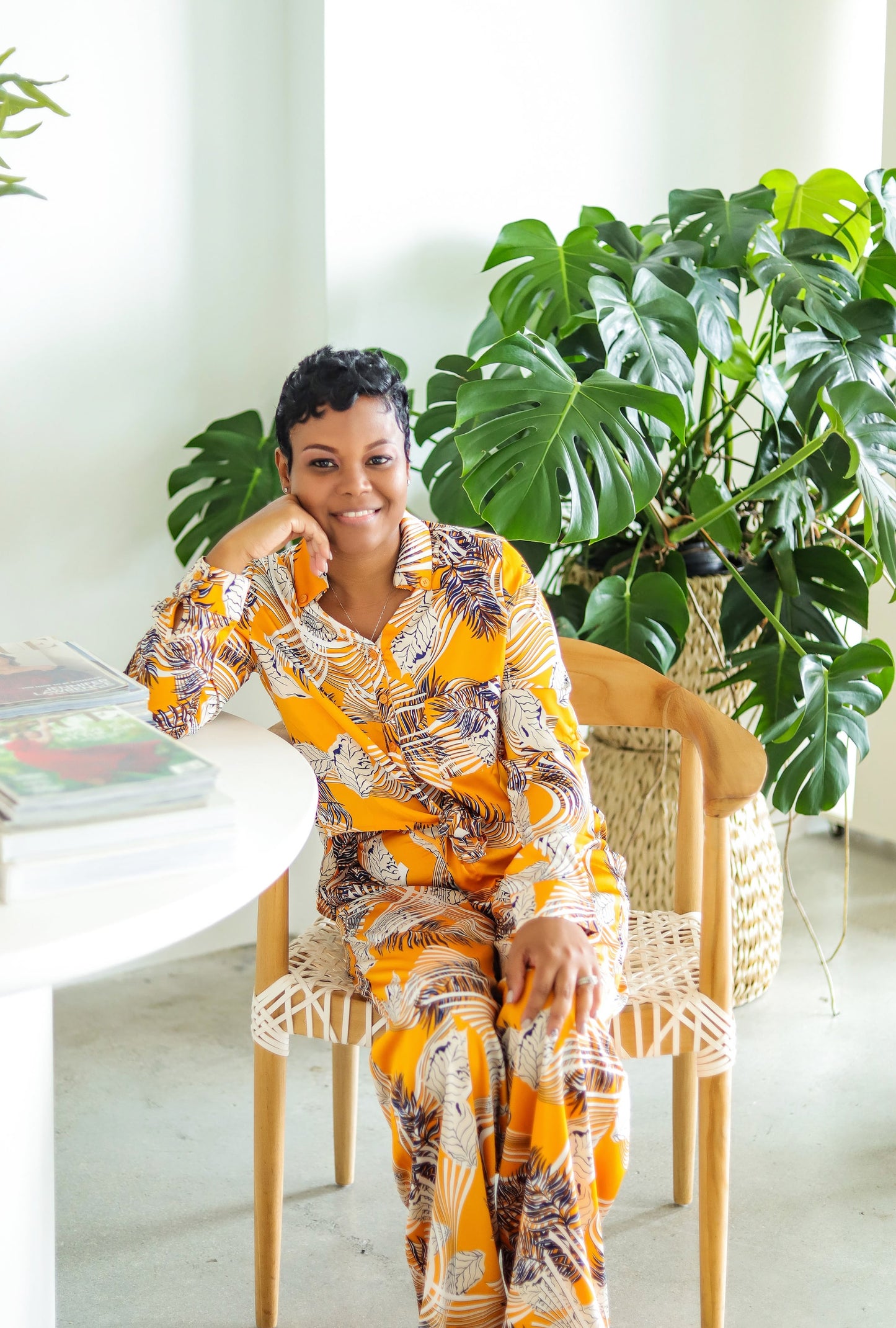Orange fever two piece set with white and black prints for women