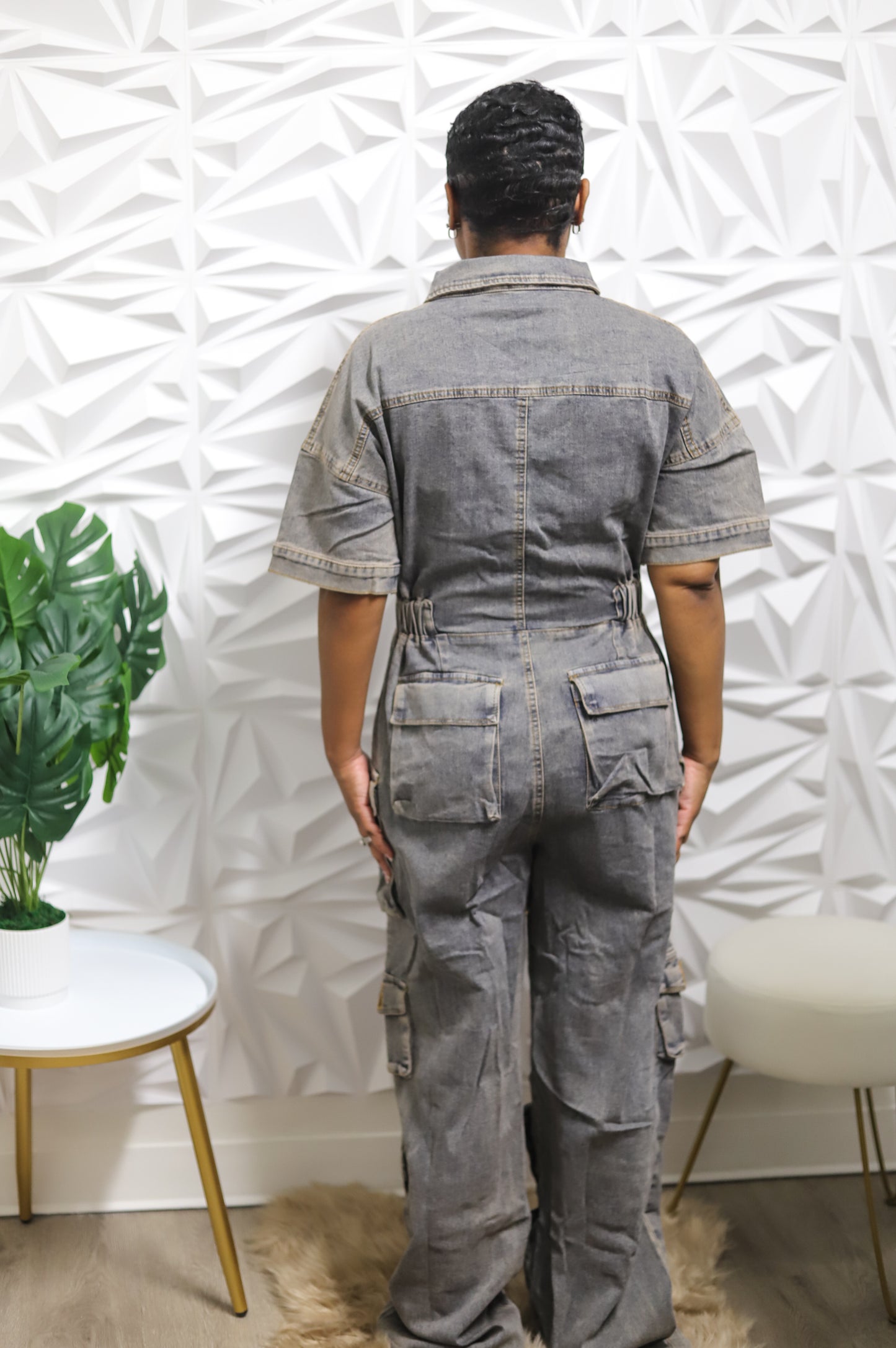 Date Night Denim Cargo Jumpsuit